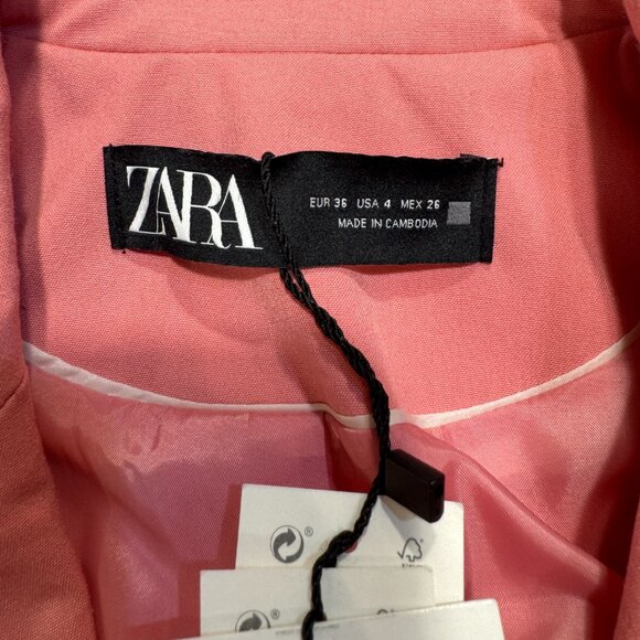 NWT ZARA Blazer Blush Pink Salmon Pink Single Button Closure Women's Size 4 - Picture 6 of 8